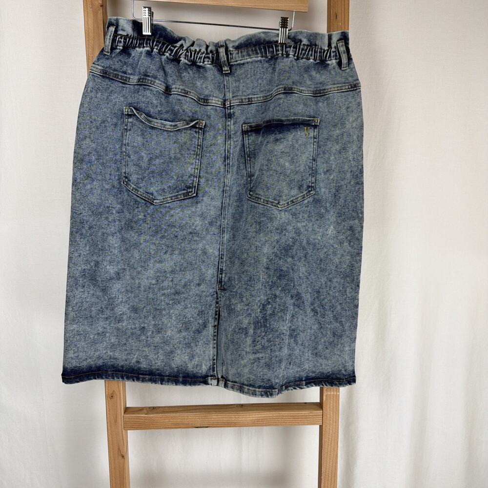 NWT Yesta Bleach Blue Zip Pockets Denim Skirt Elastic Waist #0905 Size 20 - Picture 3 of 6
